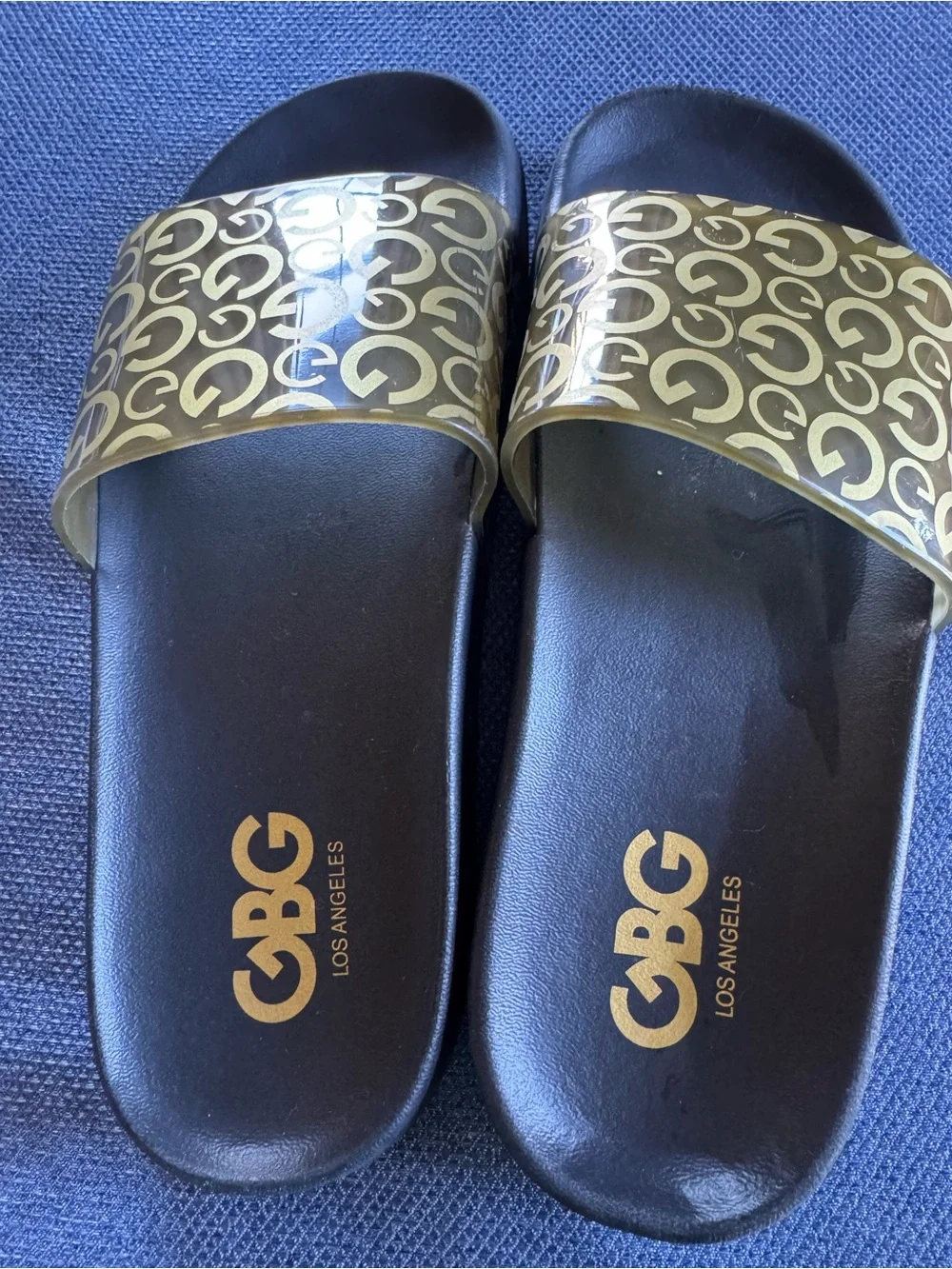 GBG Los Angeles Black Slide Sandals with Embossed Logo